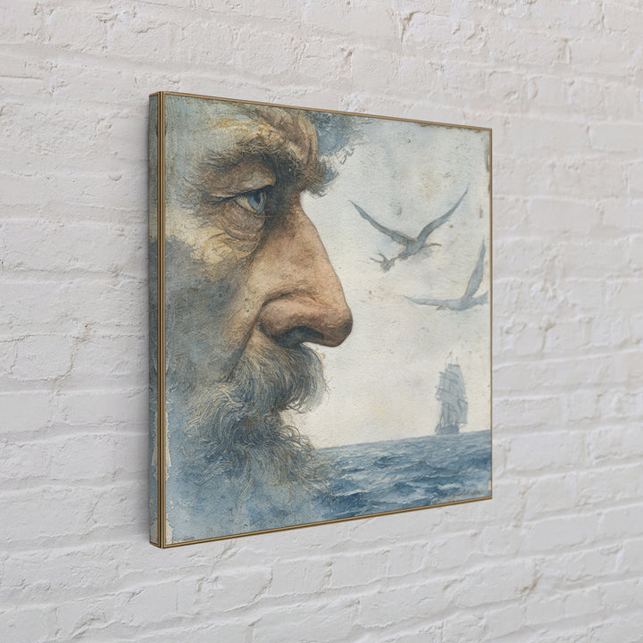 Sea Captain Portrait Framed Canvas Print, Nautical Art, Boho Decor, Coastal Decor, Fine Art, Harbor, Painting, Art Print, NAU-1x1-79