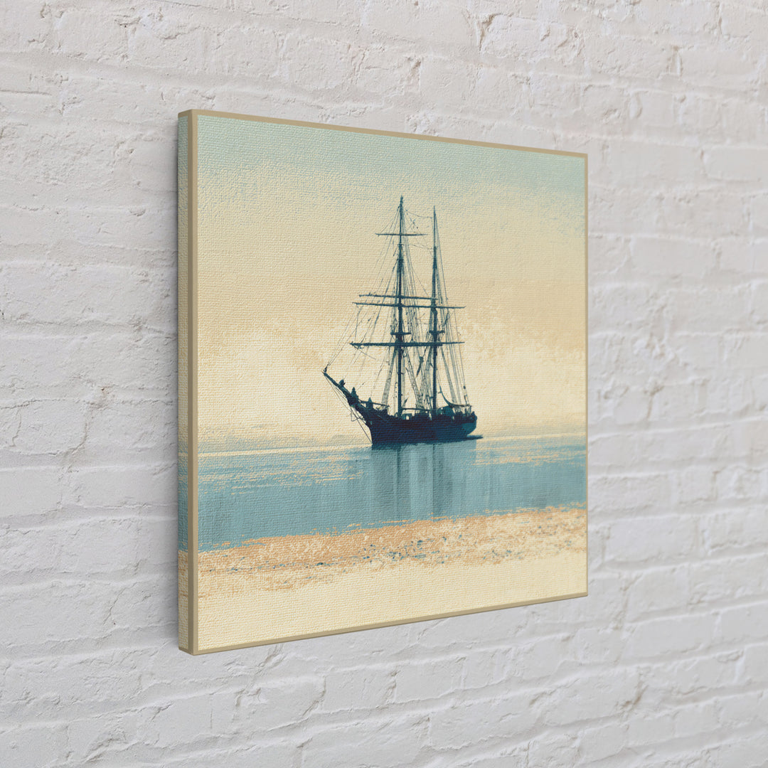 Tall Ship Silhouette at Sunset Framed Canvas Print, Nautical Art, Printable, Coastal Decor, Fine Art, Harbor, Beach Decor, NAU-1x1-8