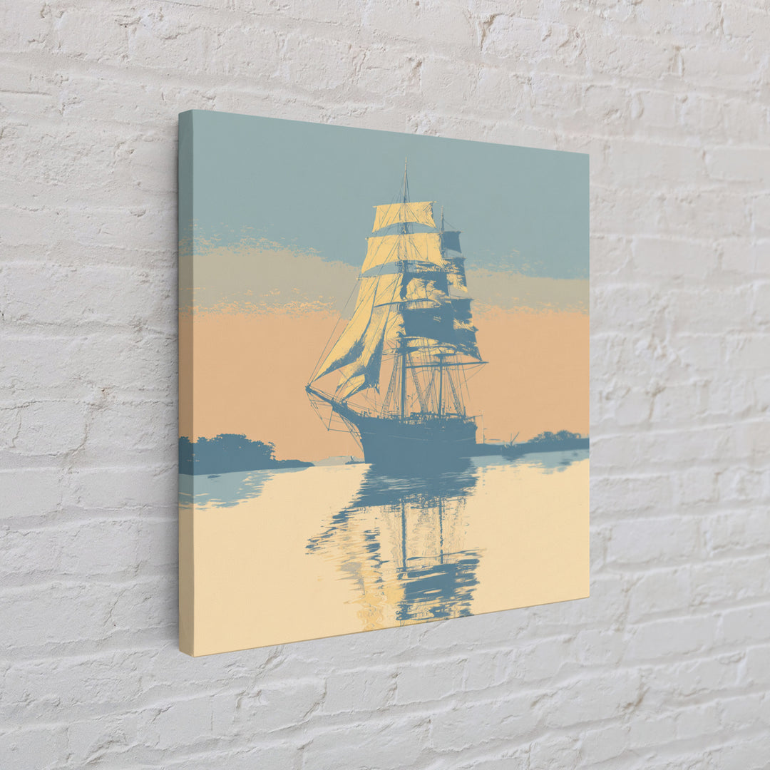 Tall Ship Silhouette at Sunset Framed Canvas Print, Nautical Art, Fine Art Print, Coastal Decor, Fine Art, Harbor, Wall Decor, NAU-1x1-80