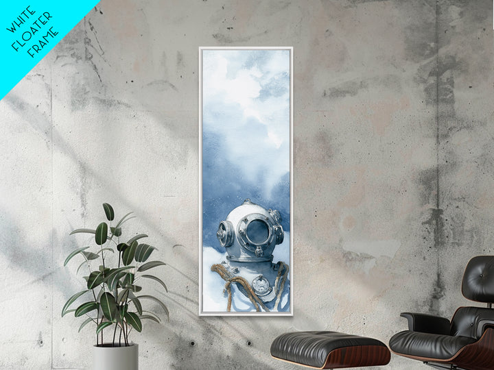 Deep Sea Diver Helmet Still Life Framed Canvas Print, Nautical Art, Ocean Art, Coastal Decor, Oil Painting, Harbor, NAU-1x3-54