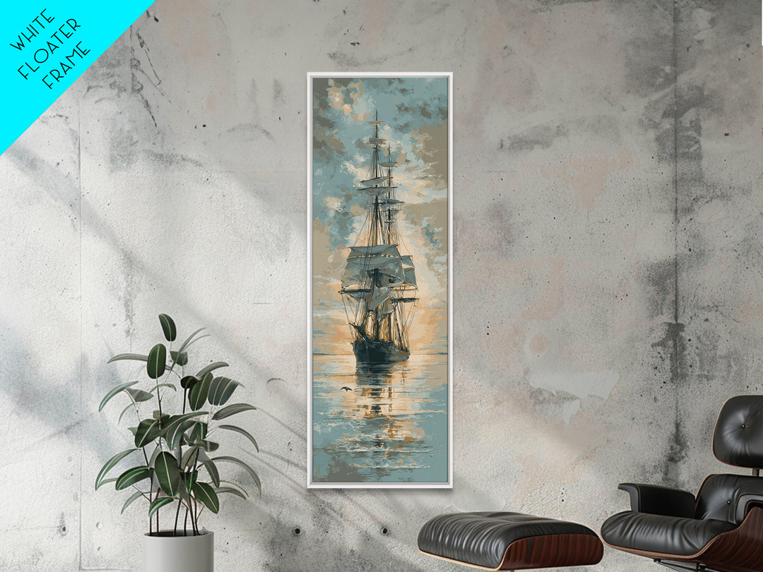 Tall Ship Silhouette at Sunset Canvas Print, Nautical Art, Coastal Wall Art, Coastal Decor, Fine Art, Harbor, Neutral Decor, NAU-1x3-68