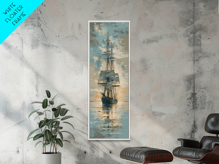 Tall Ship Silhouette at Sunset Canvas Print, Nautical Art, Coastal Wall Art, Coastal Decor, Fine Art, Harbor, Neutral Decor, NAU-1x3-68
