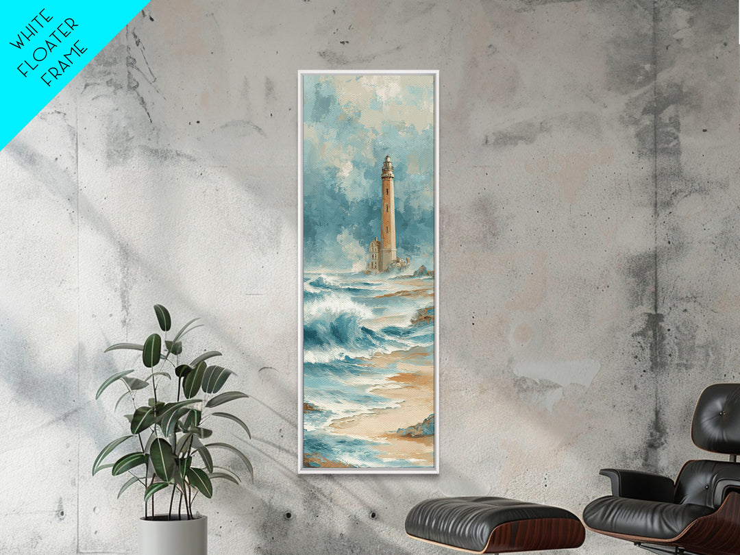 Lighthouse Standing Against Stormy Waves Framed Canvas Print, Nautical Art, Statement Artwork, Coastal Decor, Fine Art, Harbor, NAU-1x3-87