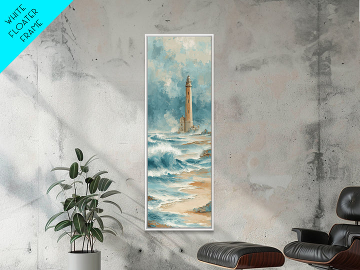 Lighthouse Standing Against Stormy Waves Framed Canvas Print, Nautical Art, Statement Artwork, Coastal Decor, Fine Art, Harbor, NAU-1x3-87