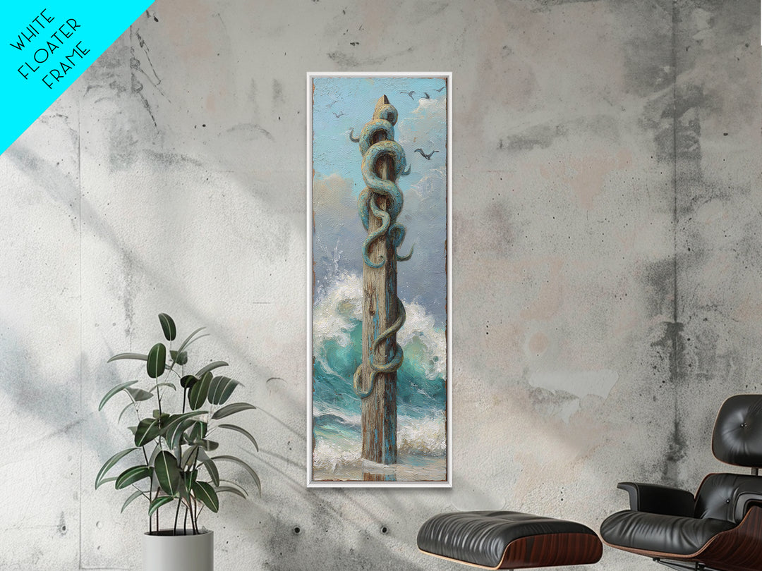 Octopus Wrapped Around an Anchor Canvas Print, Nautical Art, Boho Decor, Coastal Decor, Oil Painting, Harbor, Art Print, NAU-1x3-97
