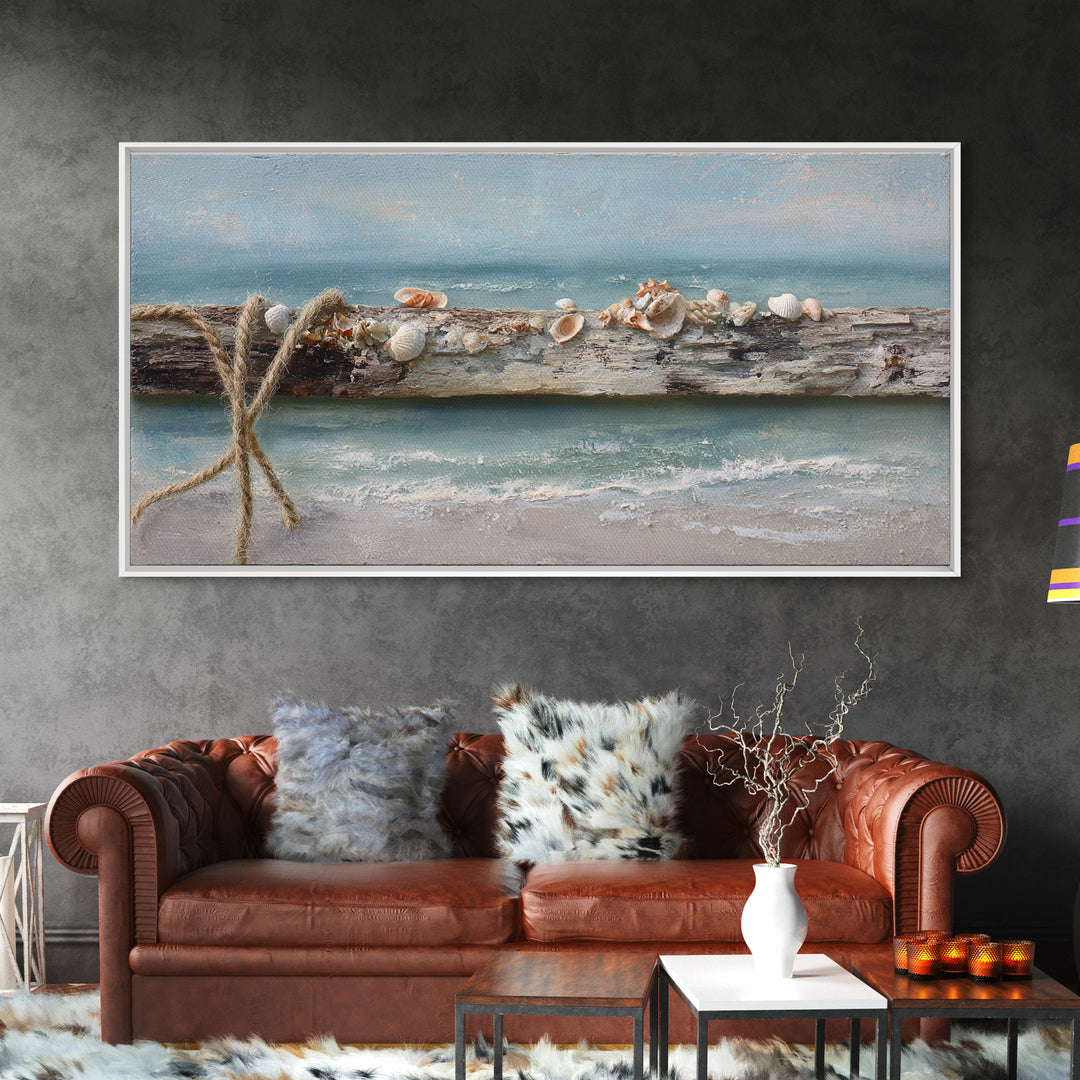 Antique Compass with Rope and Shells Canvas Print, Nautical Art, Textured Painting, Coastal Decor, Fine Art, Harbor, NAU-2x1-22