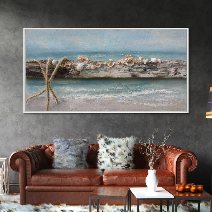 Antique Compass with Rope and Shells Canvas Print, Nautical Art, Textured Painting, Coastal Decor, Fine Art, Harbor, NAU-2x1-22