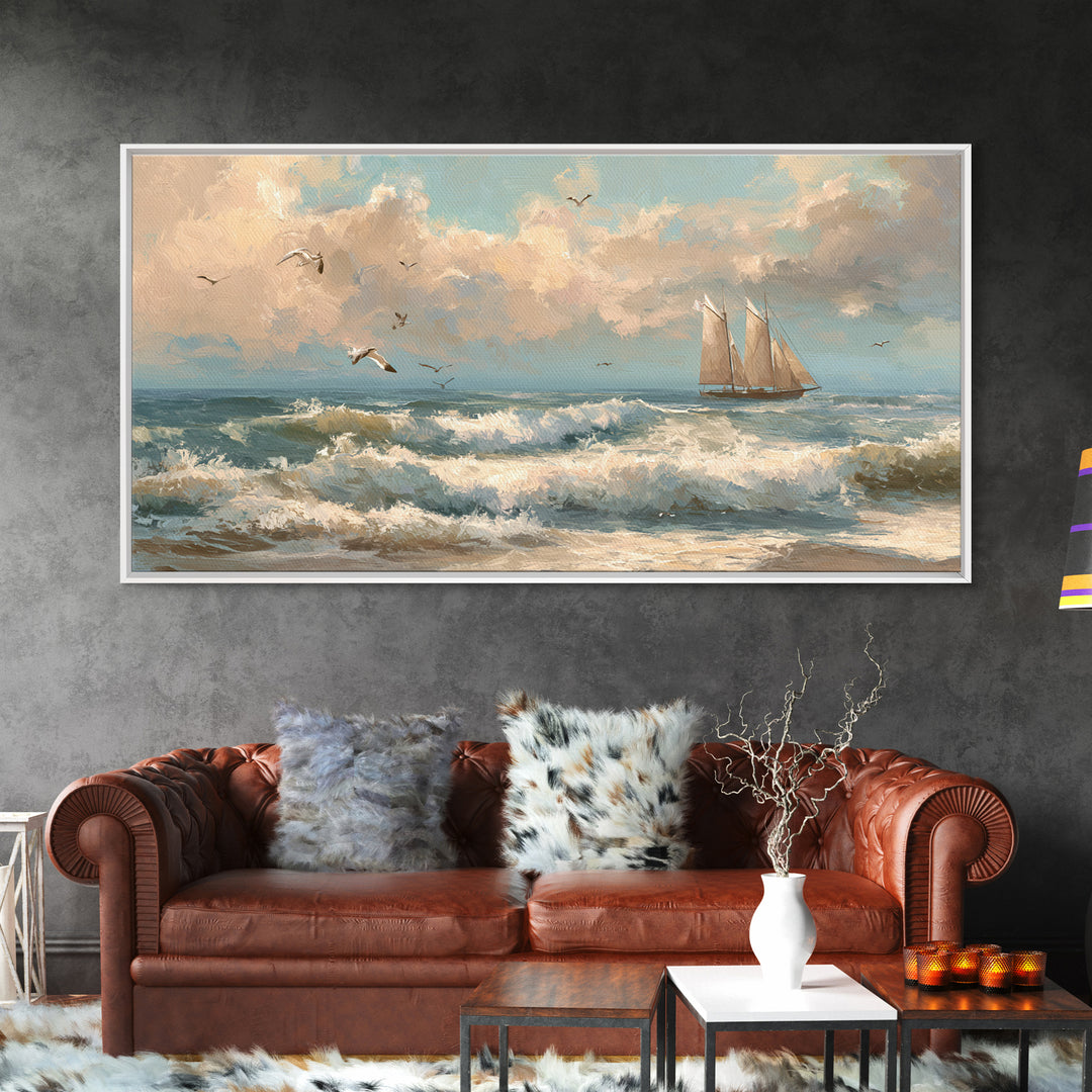 Sea Captain Portrait Framed Canvas Print, Nautical Art, Boho Decor, Coastal Decor, Fine Art, Harbor, Painting, Art Print, NAU-2x1-27