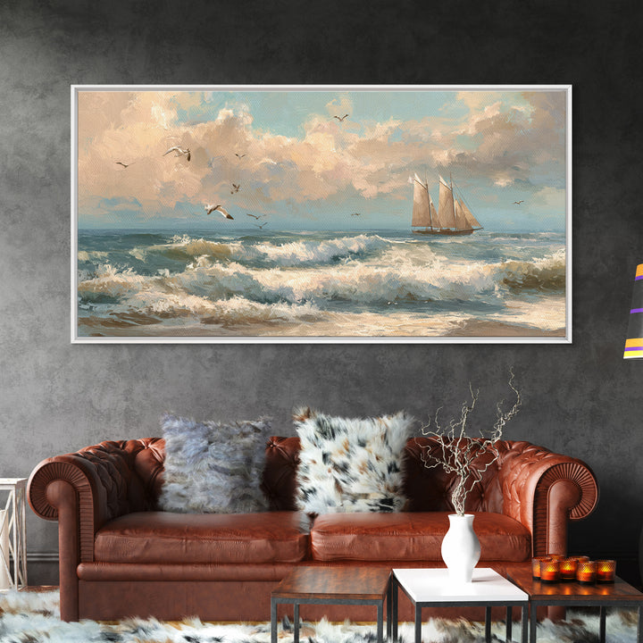 Sea Captain Portrait Framed Canvas Print, Nautical Art, Boho Decor, Coastal Decor, Fine Art, Harbor, Painting, Art Print, NAU-2x1-27
