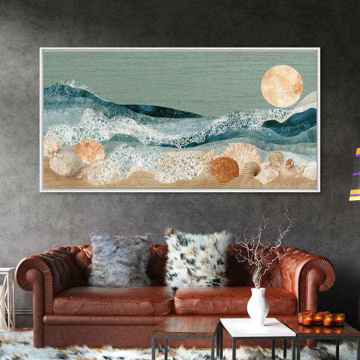 Porthole View of Waves and Moon Framed Canvas Print, Nautical Art, Room Decor, Coastal Decor, Fine Art, Harbor, Printable, NAU-2x1-42
