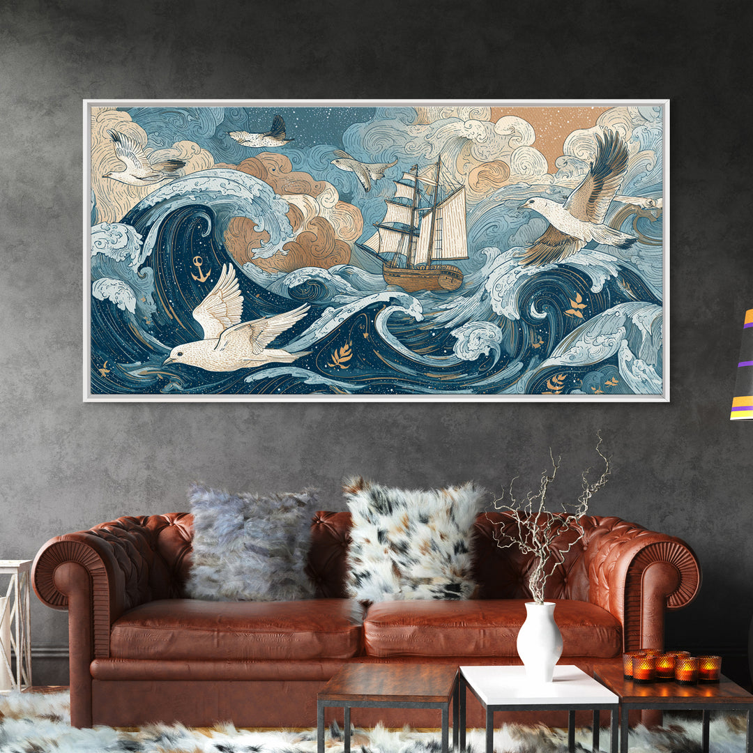 Anchor and Laurel Nautical Crest Without Text Canvas Print, Nautical Art, Printable Art, Coastal Decor, Fine Art, Harbor, NAU-2x1-49
