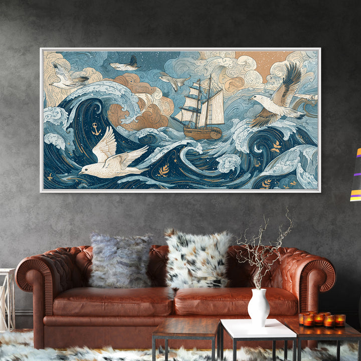 Anchor and Laurel Nautical Crest Without Text Canvas Print, Nautical Art, Printable Art, Coastal Decor, Fine Art, Harbor, NAU-2x1-49