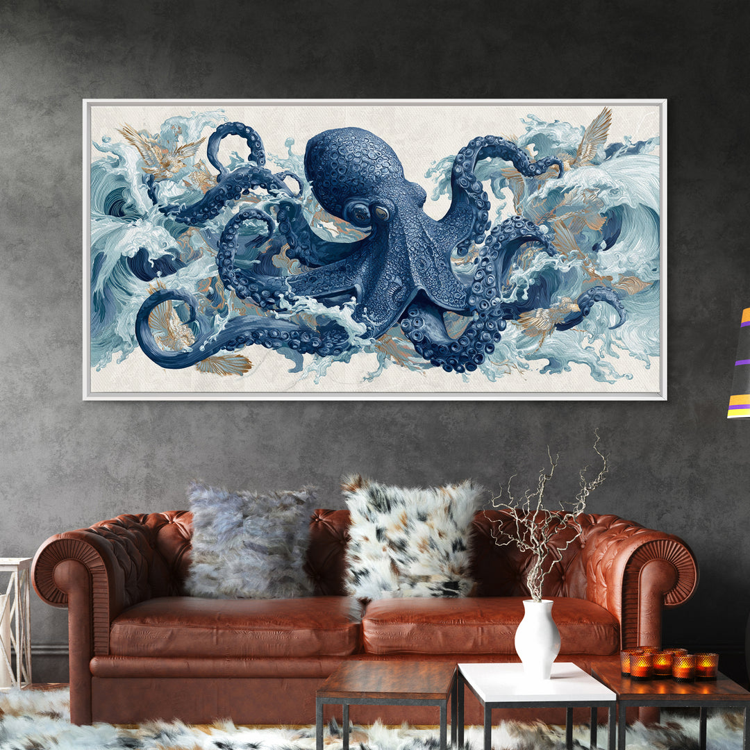 Octopus Wrapped Around an Anchor Canvas Print, Nautical Art, Oil Painting, Coastal Decor, Fine Art, Harbor, Beach Decor, NAU-2x1-57