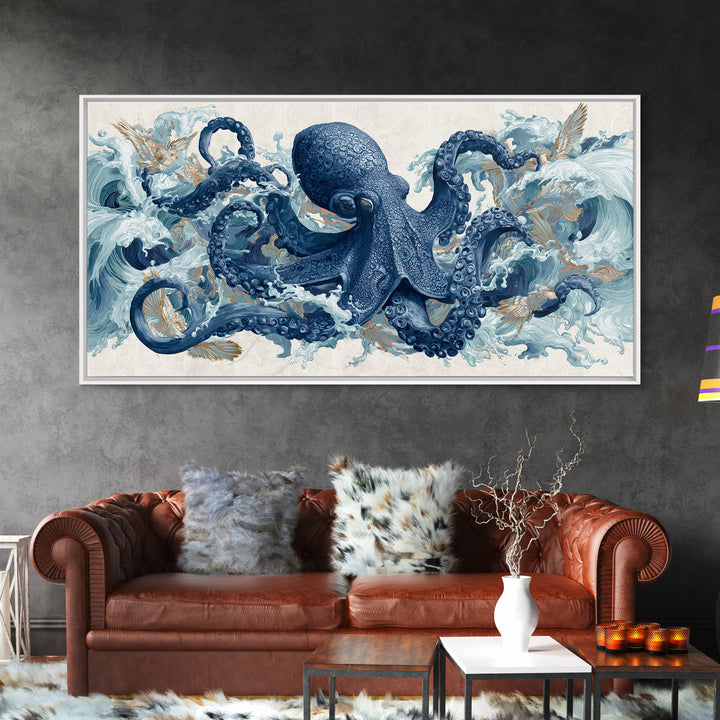 Octopus Wrapped Around an Anchor Canvas Print, Nautical Art, Oil Painting, Coastal Decor, Fine Art, Harbor, Beach Decor, NAU-2x1-57