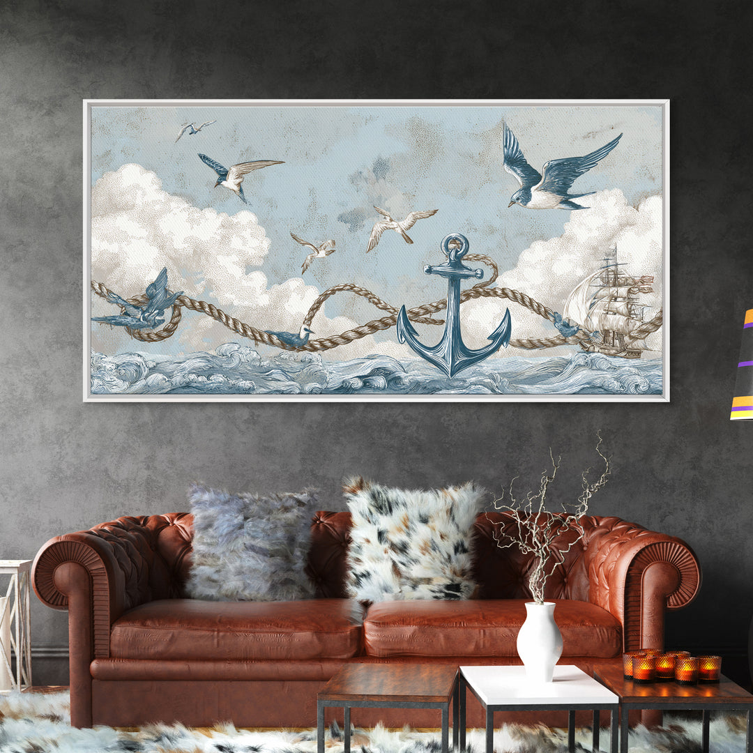 Sailor Tattoo Swallow and Anchor Framed Canvas Print, Nautical Art, Antique Decor, Coastal Decor, Harbor, Downloadable Prints, NAU-2x1-91