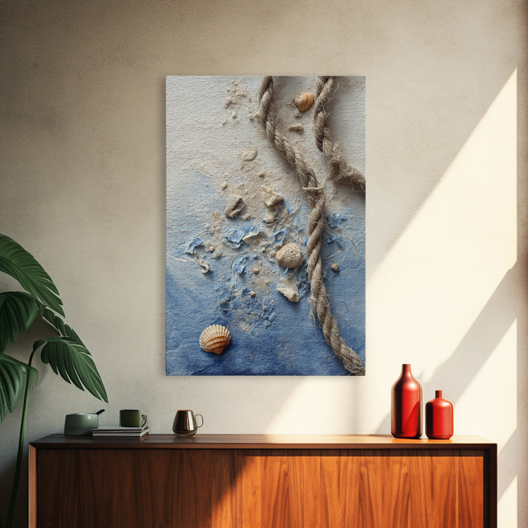Lobster and Rope Coastal Illustration Framed Canvas Print, Nautical Art, Contemporary Art, Coastal Decor, Fine Art, Harbor, NAU-2x3-4