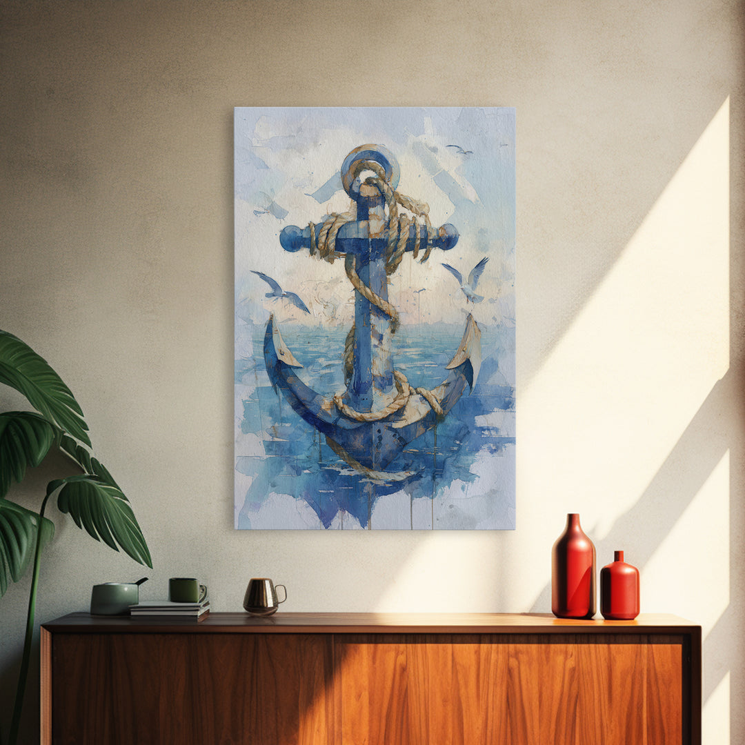Octopus Wrapped Around an Anchor Canvas Print, Nautical Art, Digital Print, Coastal Decor, Fine Art, Harbor, Beach Print, NAU-2x3-45