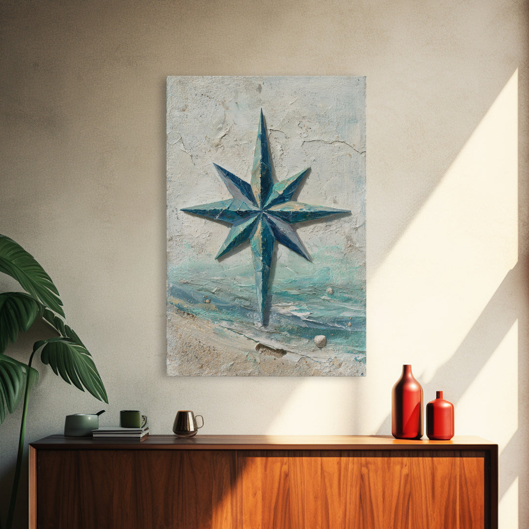 Nautical Star Compass Rose Framed Canvas Print, Nautical Art, Printable Art, Coastal Decor, Fine Art, Harbor, Gallery Wall, NAU-2x3-94