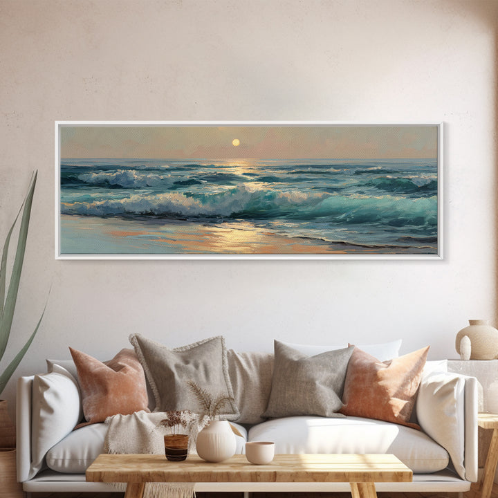 Porthole View of Waves and Moon Canvas Print, Nautical Art, Modern Decor, Coastal Decor, Fine Art, Harbor, Poster, Wall Decor, NAU-3x1-14