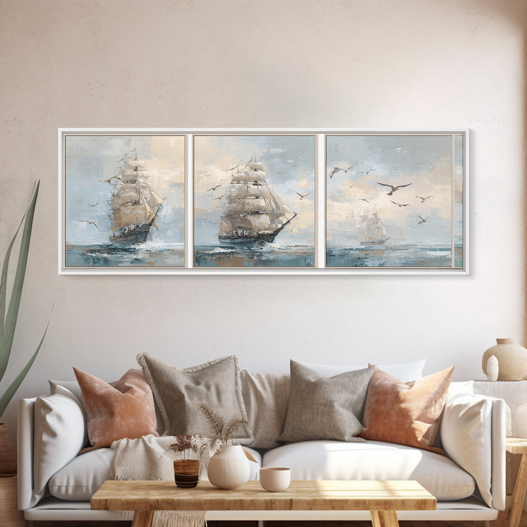 Sea Captain Portrait Framed Canvas Print, Nautical Art, Room Decor, Coastal Decor, Oil Painting, Harbor, Printable, NAU-3x1-23