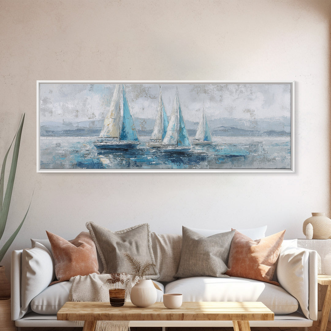 Blueprint Sailboat Technical Drawing Canvas Print, Nautical Art, Neutral Decor, Coastal Decor, Fine Art, Harbor, Home Decor, NAU-3x1-40