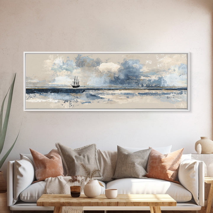 Tall Ship Silhouette at Sunset Canvas Print, Nautical Art, Textured Painting, Coastal Decor, Fine Art, Harbor, NAU-3x1-48