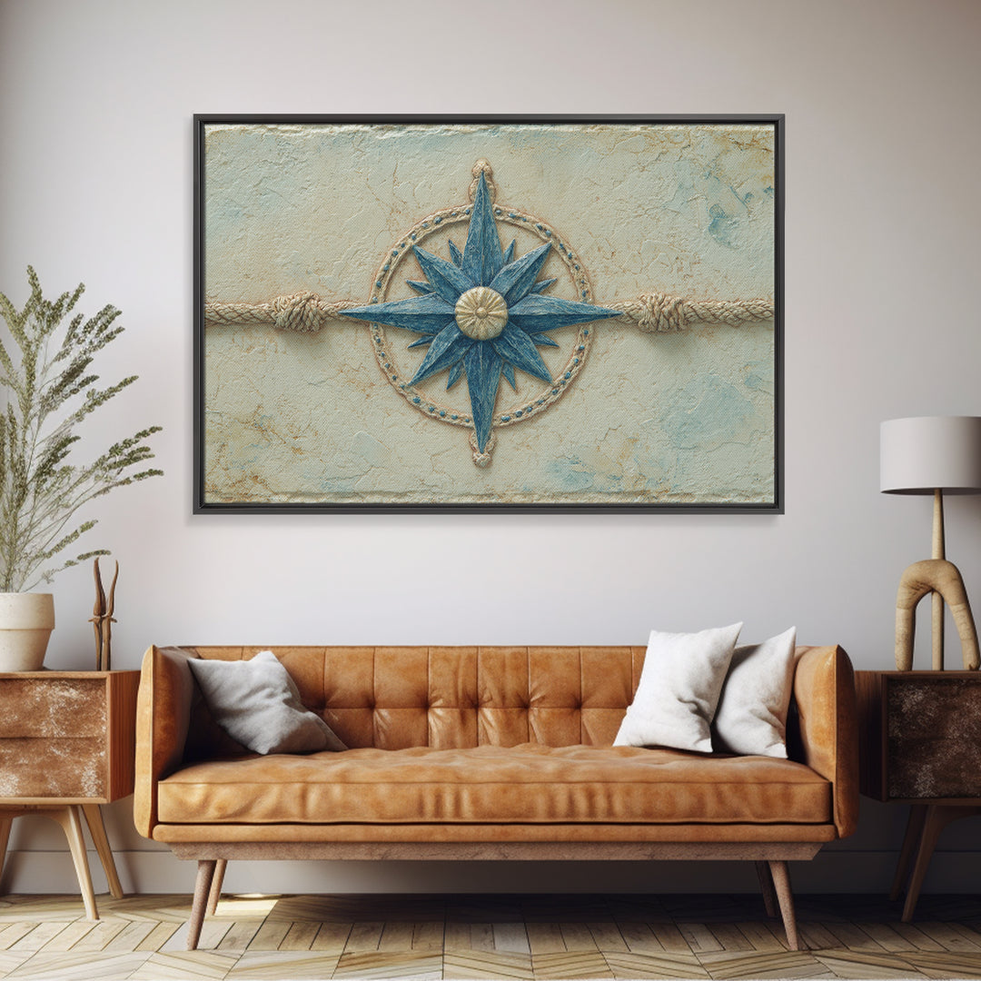 Nautical Star Compass Rose Framed Canvas Print, Nautical Art, Printable Art, Coastal Decor, Fine Art, Harbor, Gallery Wall, NAU-3x2-18