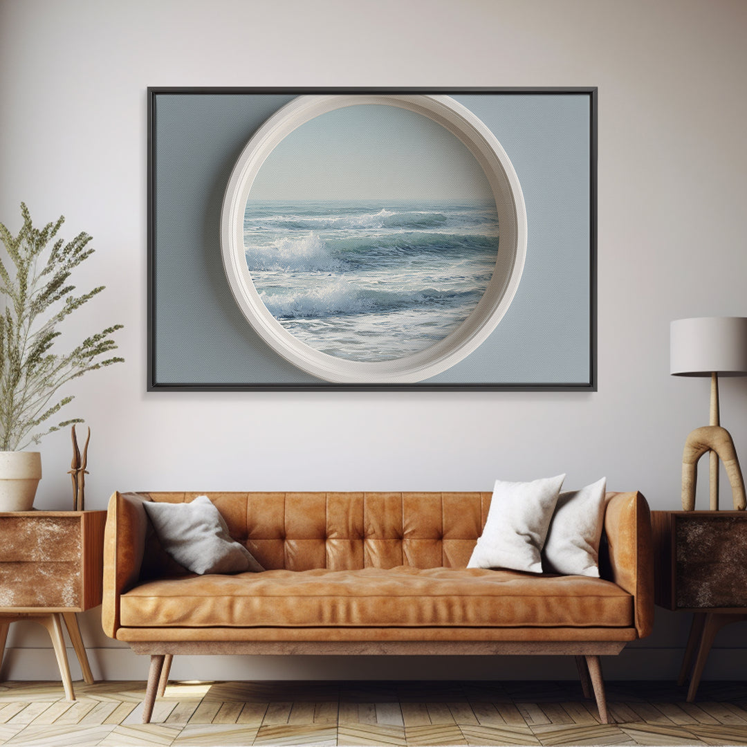 Porthole View of Waves and Moon Canvas Print, Nautical Art, Landscape Art, Coastal Decor, Fine Art, Harbor, Textured Painting, NAU-3x2-98