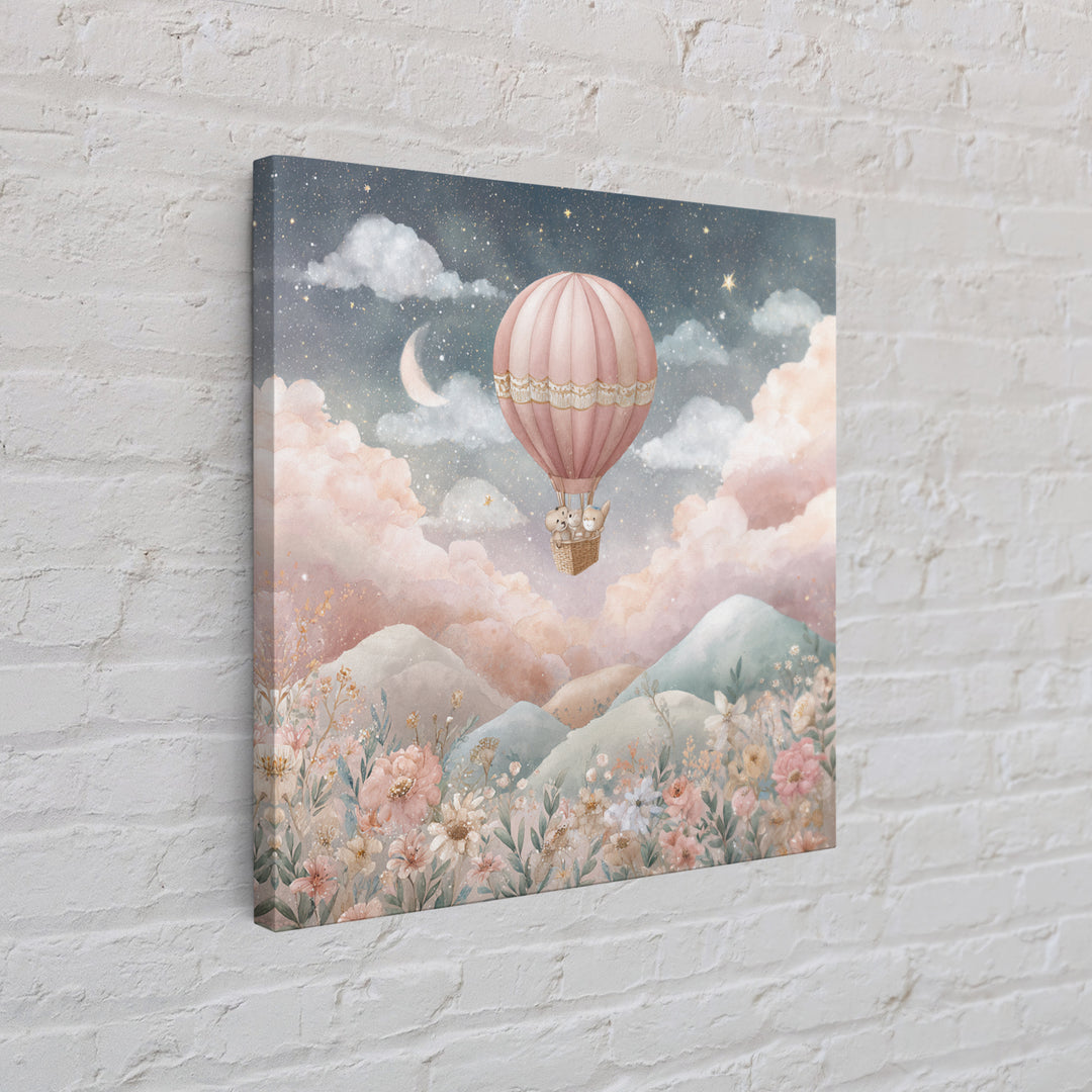 Hot Air Balloon Drifting Framed Canvas Print, Nursery Decor, Art Print, Nursery, Woodland Nursery Decor, Nursery Prints, NDE-1x1-12