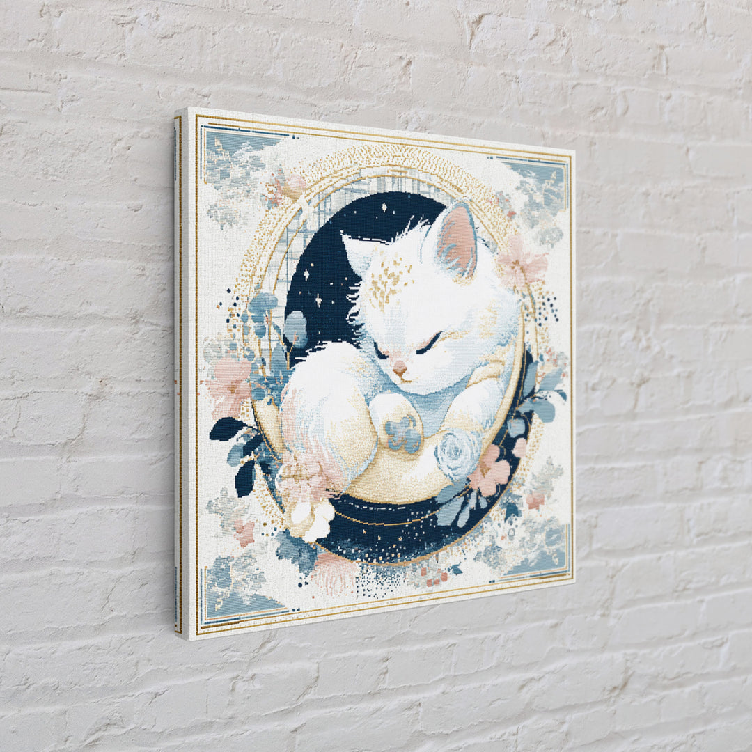 Sleeping Kitten on Crescent Moon Canvas Print, Nursery Decor, Gallery Decor, Fine Art, Nursery, Wall Art, Home Decor, NDE-1x1-17