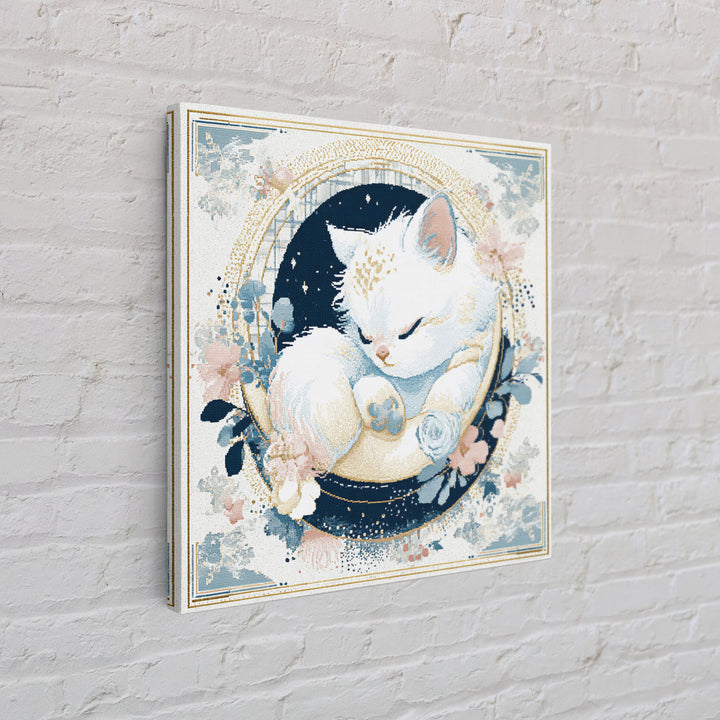 Sleeping Kitten on Crescent Moon Canvas Print, Nursery Decor, Gallery Decor, Fine Art, Nursery, Wall Art, Home Decor, NDE-1x1-17