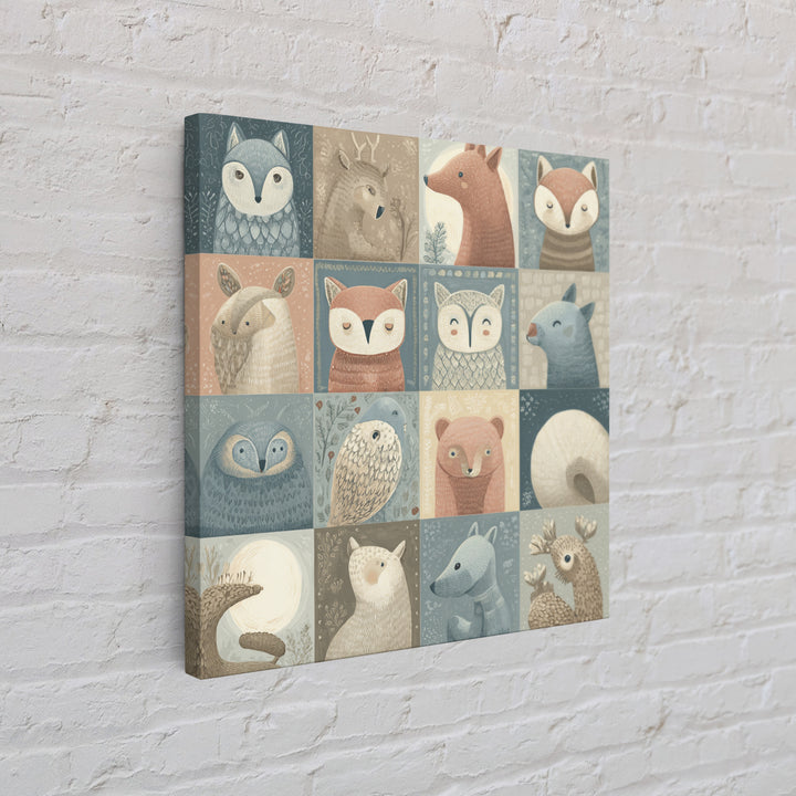 Woodland Animal Parade Framed Canvas Print, Nursery Decor, Wall Light, Fine Art, Nursery, Statement Artwork, Boho Decor, NDE-1x1-2