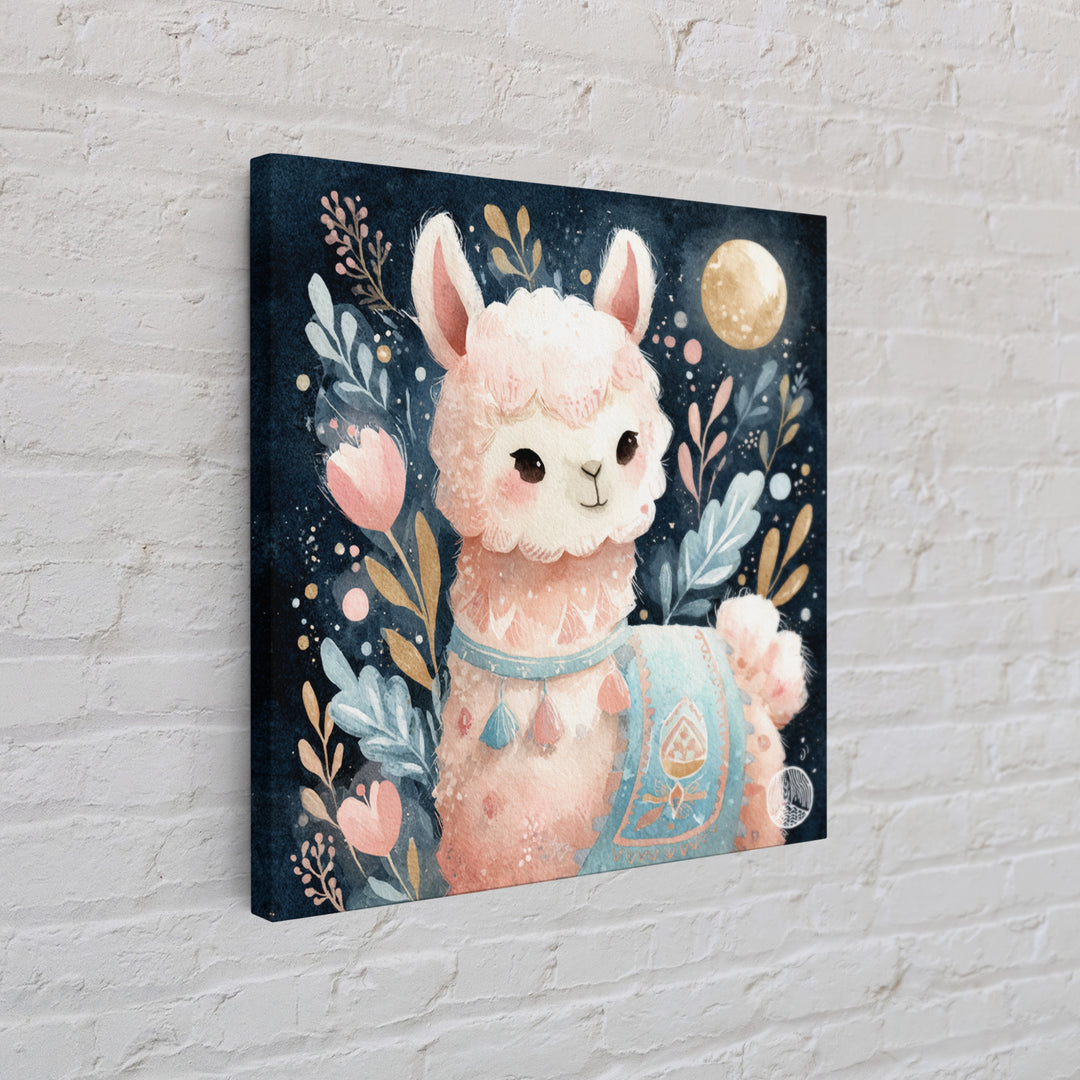 Cute Llama with Blanket Pattern Framed Canvas Print, Nursery Decor, Neutral Decor, Fine Art, Nursery, Home Decor, Wall Decor, NDE-1x1-21