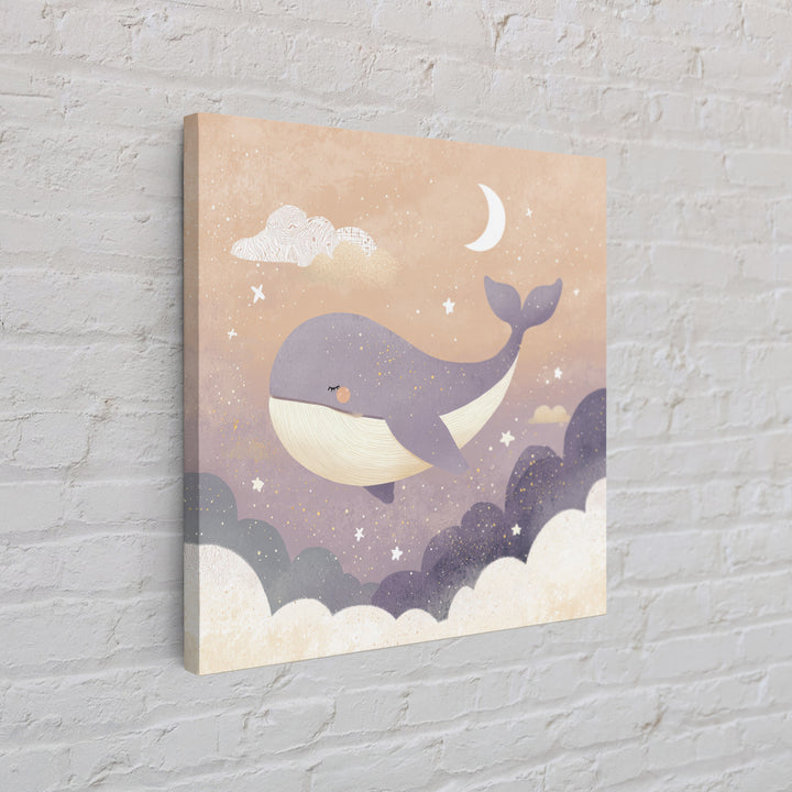 Baby Whale Swimming Through Stars Framed Canvas Print, Nursery Decor, Gallery Decor, Fine Art, Nursery, Wall Art, Home Decor, NDE-1x1-32
