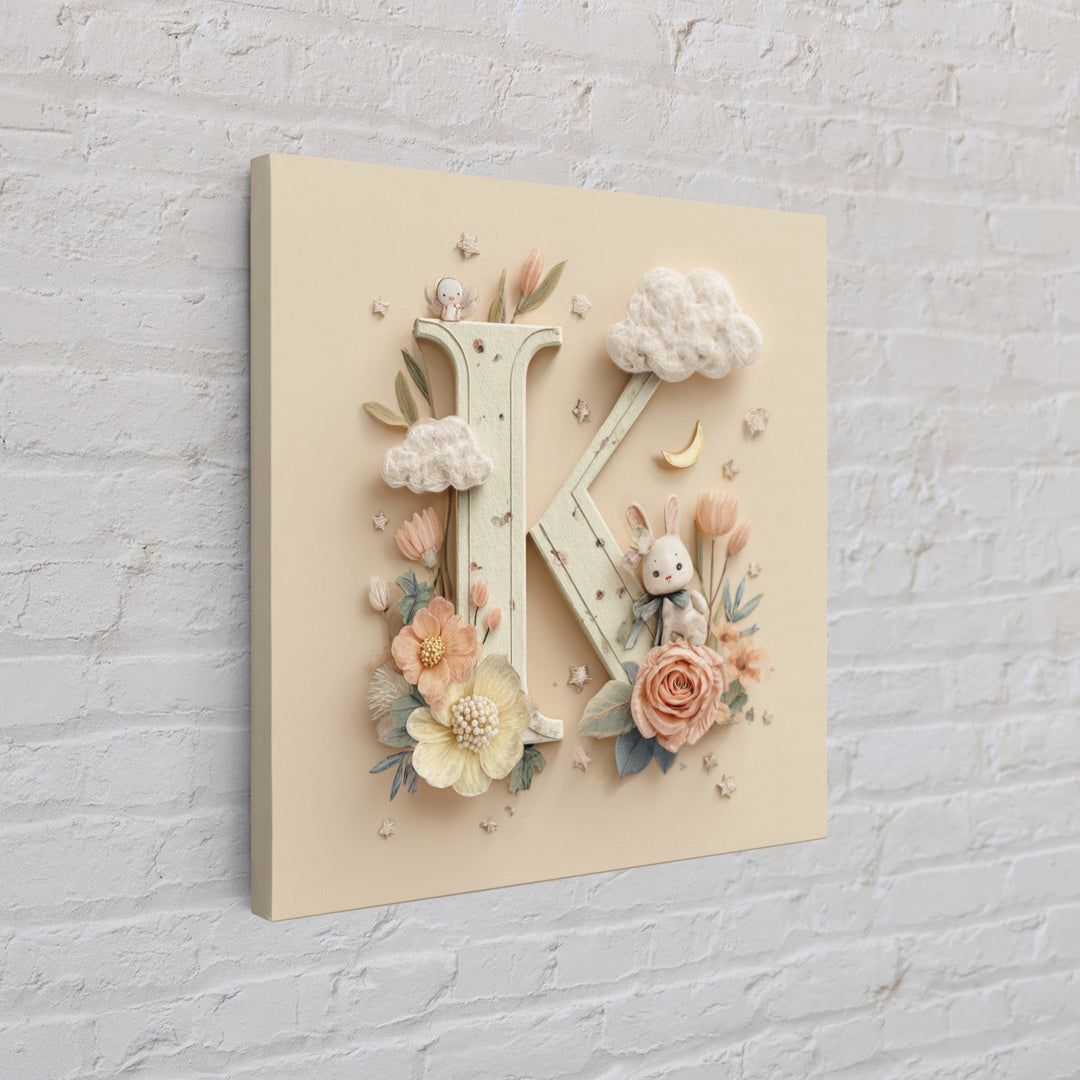 Soft Floral Initial Frame Without Letters Framed Canvas Print, Nursery Decor, Boy Nursery Decor, Fine Art, Nursery, NDE-1x1-34
