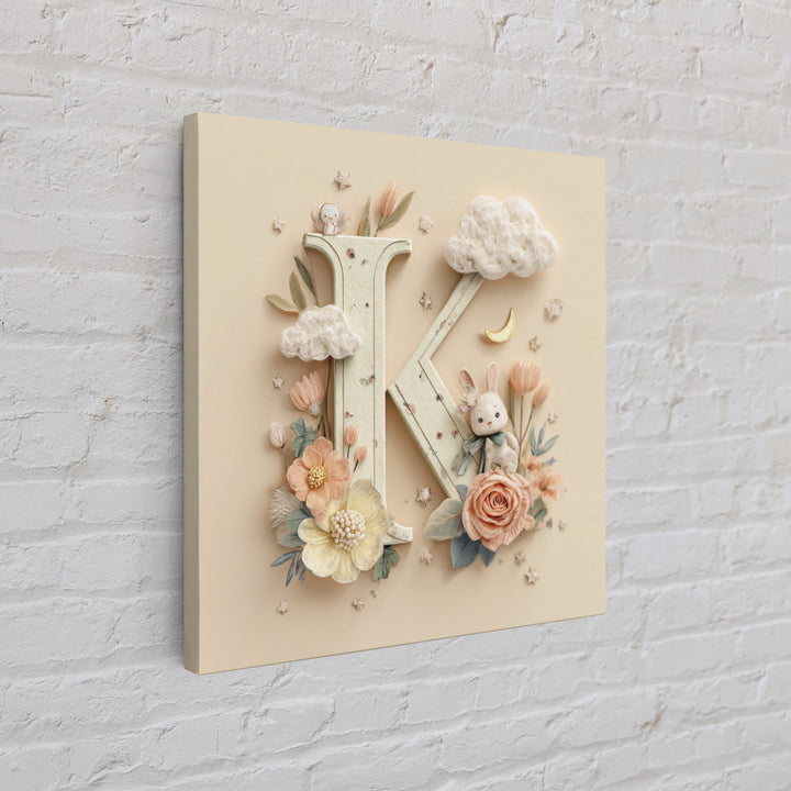 Soft Floral Initial Frame Without Letters Framed Canvas Print, Nursery Decor, Boy Nursery Decor, Fine Art, Nursery, NDE-1x1-34