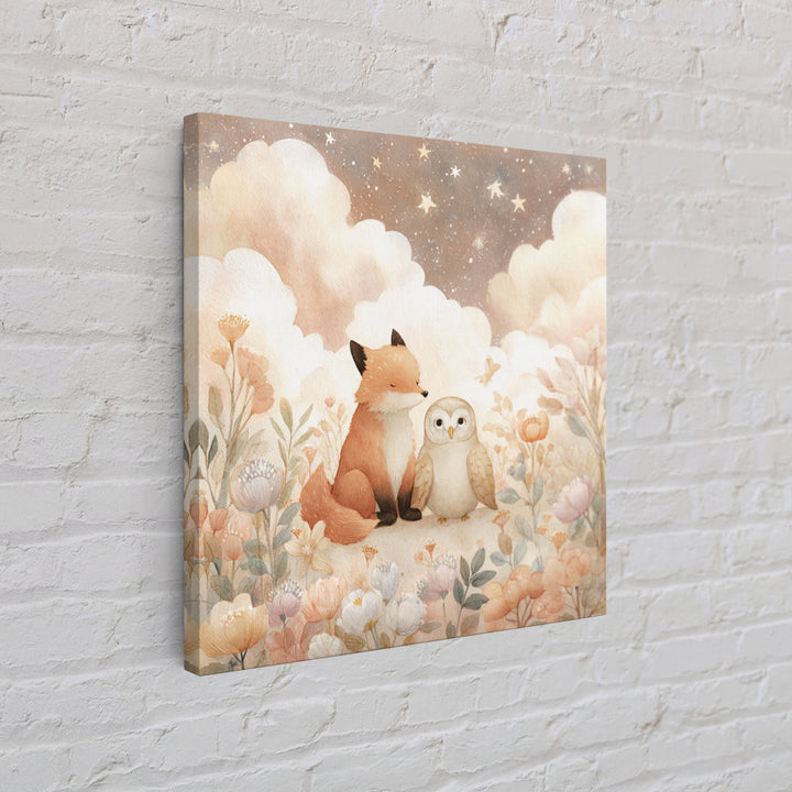Fox and Owl Friends Framed Canvas Print, Nursery Decor, Gallery Decor, Fine Art, Nursery, Wall Art, Home Decor, Wall Decor, NDE-1x1-38
