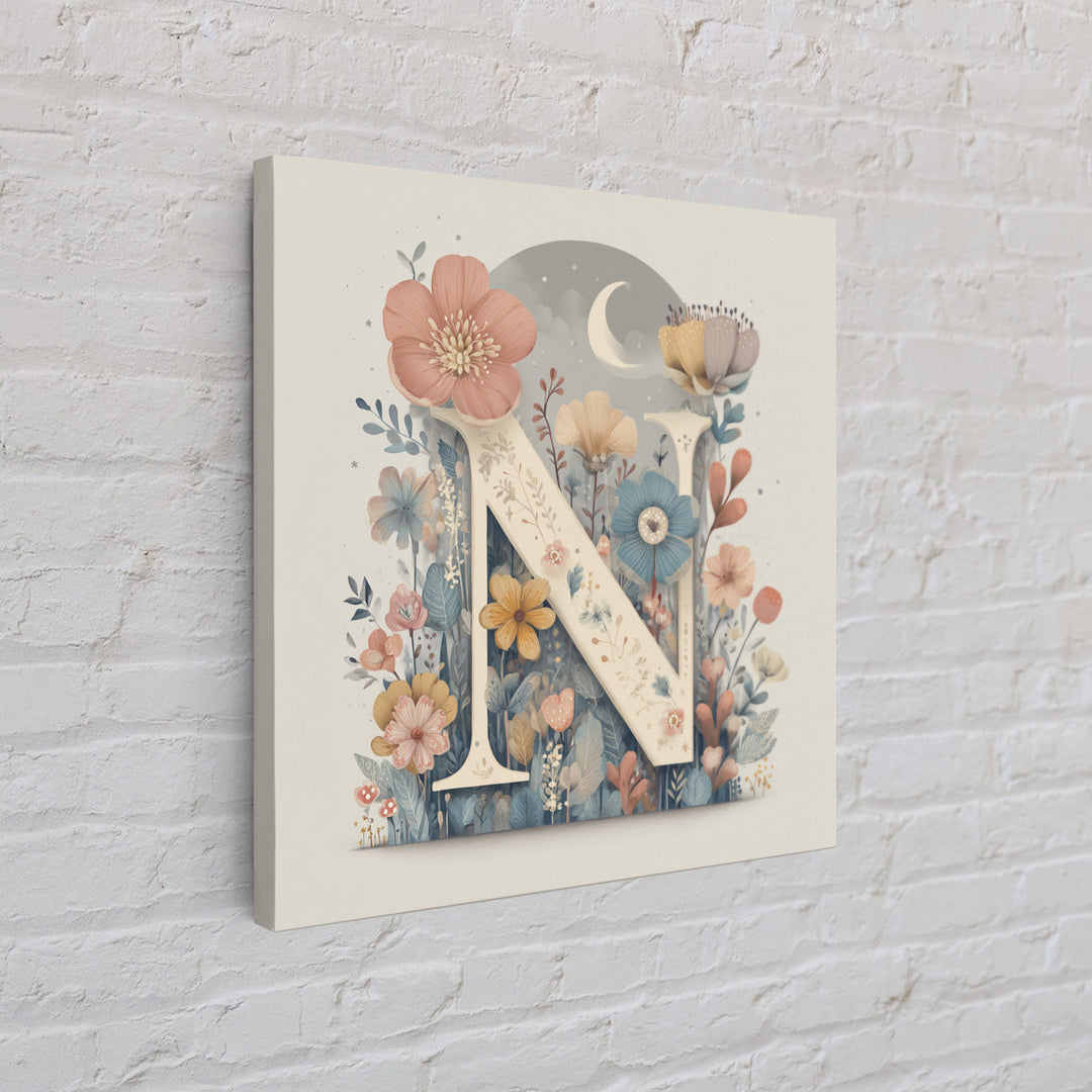 Soft Floral Initial Frame Without Letters Framed Canvas Print, Nursery Decor, Boy Nursery Decor, Fine Art, Nursery, NDE-1x1-58