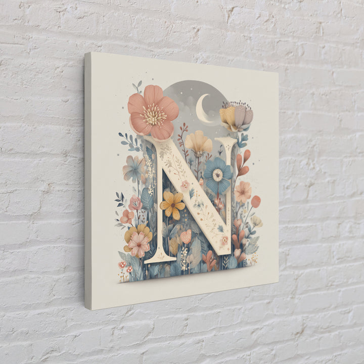 Soft Floral Initial Frame Without Letters Framed Canvas Print, Nursery Decor, Boy Nursery Decor, Fine Art, Nursery, NDE-1x1-58