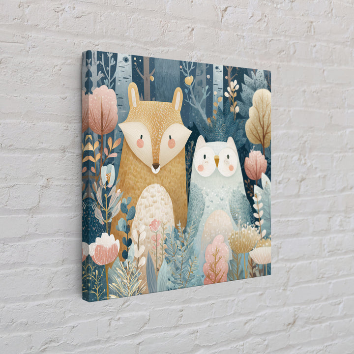 Fox and Owl Friends Framed Canvas Print, Nursery Decor, Gallery Decor, Fine Art, Nursery, Wall Art, Home Decor, Wall Decor, NDE-1x1-62