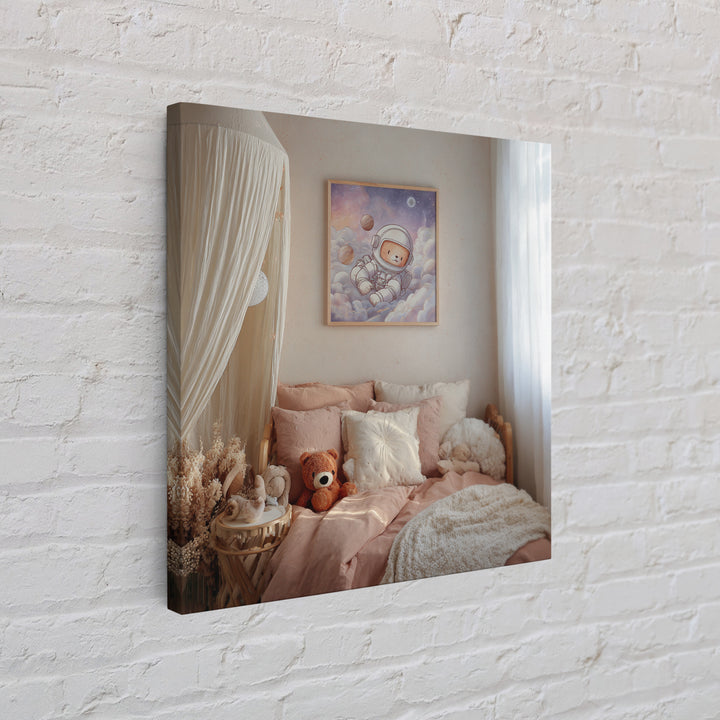 Little Astronaut Bear Framed Canvas Print, Nursery Decor, Neutral Decor, Fine Art, Nursery, Home Decor, Wall Decor, Art Print, NDE-1x1-63