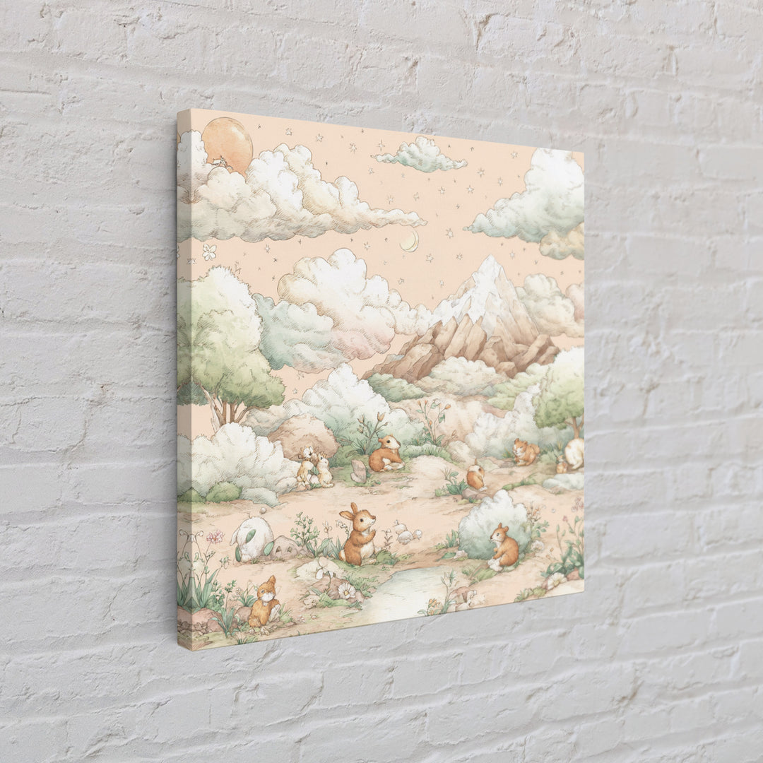 Calm Mountain Nursery Landscape Framed Canvas Print, Nursery Decor, Kids Wall Art, Fine Art, Nursery, Room Decor, NDE-1x1-72