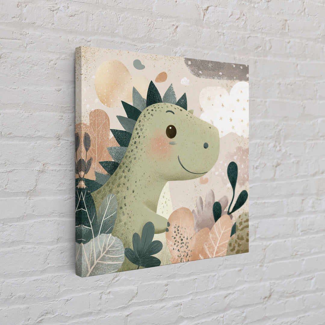 Gentle Dinosaur Family Framed Canvas Print, Nursery Decor, Boho Decor, Oil Painting, Nursery, Nursery Wall Art, Framed Wall Art, NDE-1x1-79