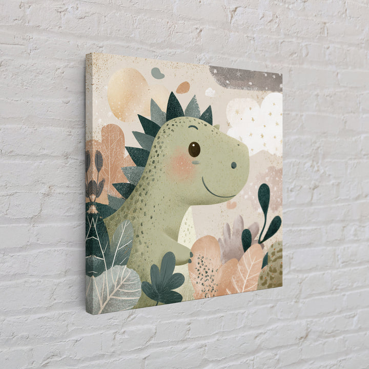 Gentle Dinosaur Family Framed Canvas Print, Nursery Decor, Boho Decor, Oil Painting, Nursery, Nursery Wall Art, Framed Wall Art, NDE-1x1-79