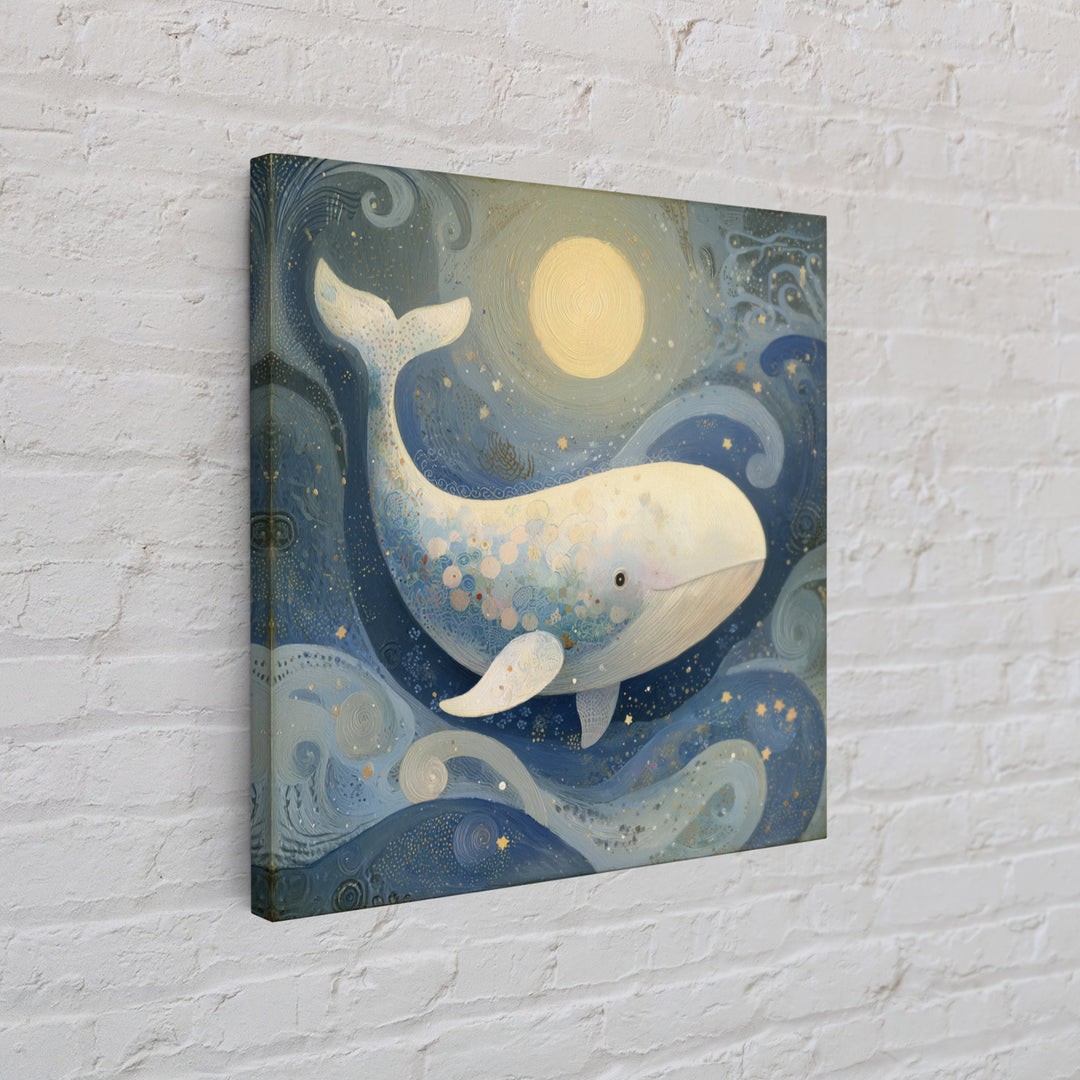 Baby Whale Swimming Through Stars Framed Canvas Print, Nursery Decor, Fine Art Print, Fine Art, Nursery, Printable Wall Art, NDE-1x1-80
