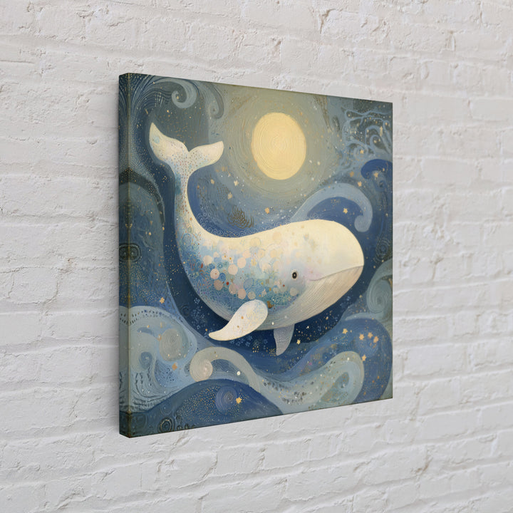Baby Whale Swimming Through Stars Framed Canvas Print, Nursery Decor, Fine Art Print, Fine Art, Nursery, Printable Wall Art, NDE-1x1-80