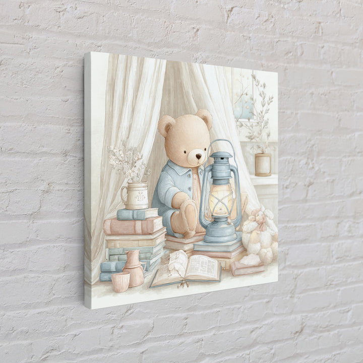Storybook Bear with Little Lantern Canvas Print, Nursery Decor, Art Print, Fine Art, Nursery, Woodland Nursery Decor, NDE-1x1-81