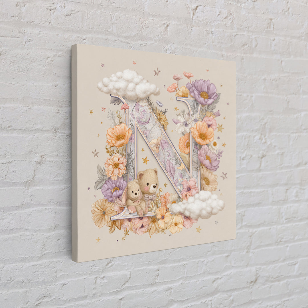 Soft Floral Initial Frame Without Letters Canvas Print, Nursery Decor, Boho Decor, Fine Art, Nursery, Nursery Wall Art, NDE-1x1-82