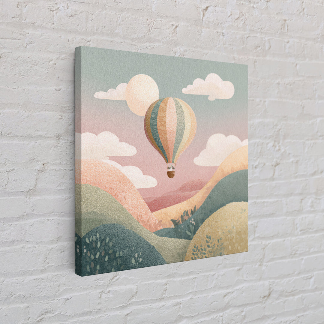 Hot Air Balloon Drifting Framed Canvas Print, Nursery Decor, Kids Wall Art, Abstract Art, Nursery, Room Decor, NDE-1x1-84