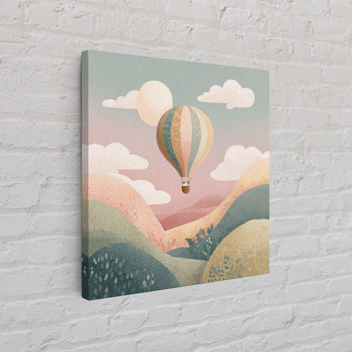 Hot Air Balloon Drifting Framed Canvas Print, Nursery Decor, Kids Wall Art, Abstract Art, Nursery, Room Decor, NDE-1x1-84